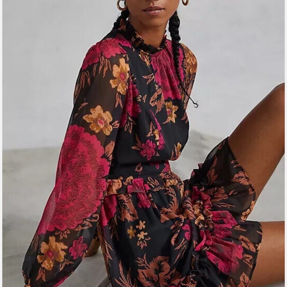 PORRIDGE by Anthropologie Mini Dress Puffed Sleeve Floral Print M